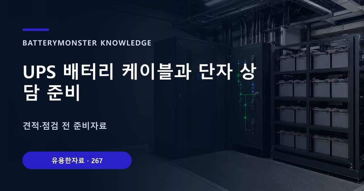 UPS 배터리 케이블과 단자 상담 준비의 핵심 엔티티와 검색의도를 설명하는 자료 표지