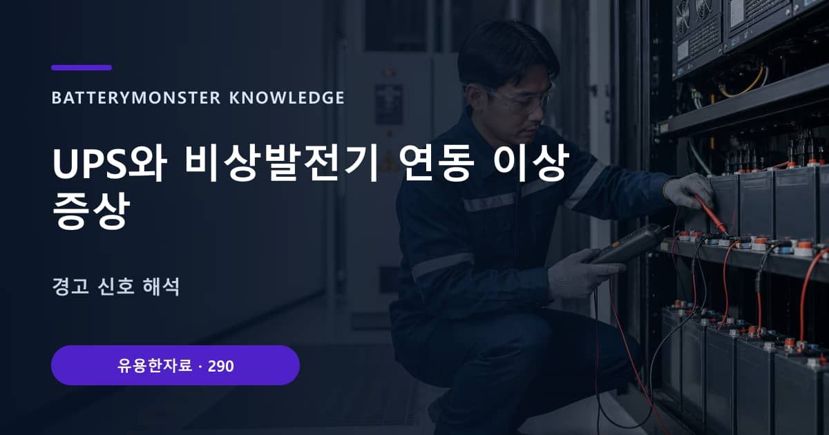 UPS와 비상발전기 연동 이상 증상의 핵심 엔티티와 검색의도를 설명하는 자료 표지